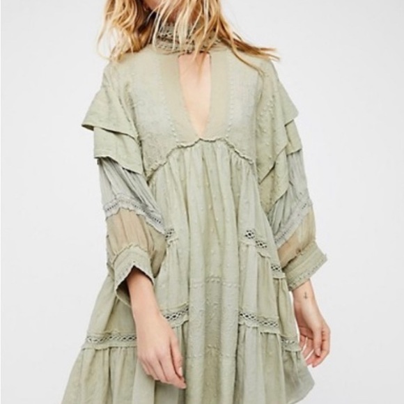 Free People Dresses & Skirts - Free People Heartbreaker Mini Dress Sage Green